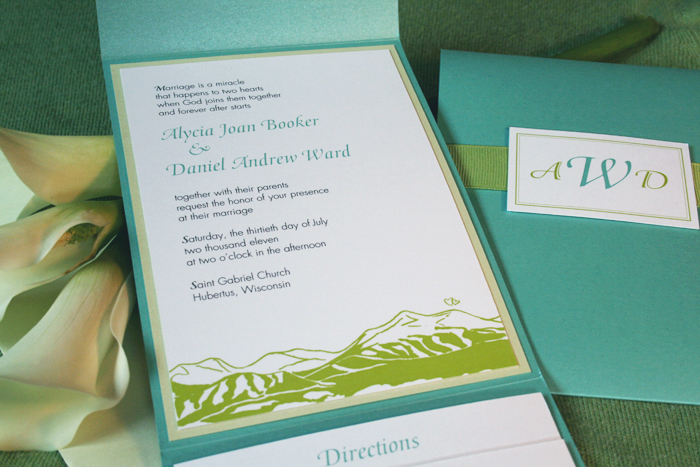 To view more of their teal blue and lime green invites visit the Wedding 